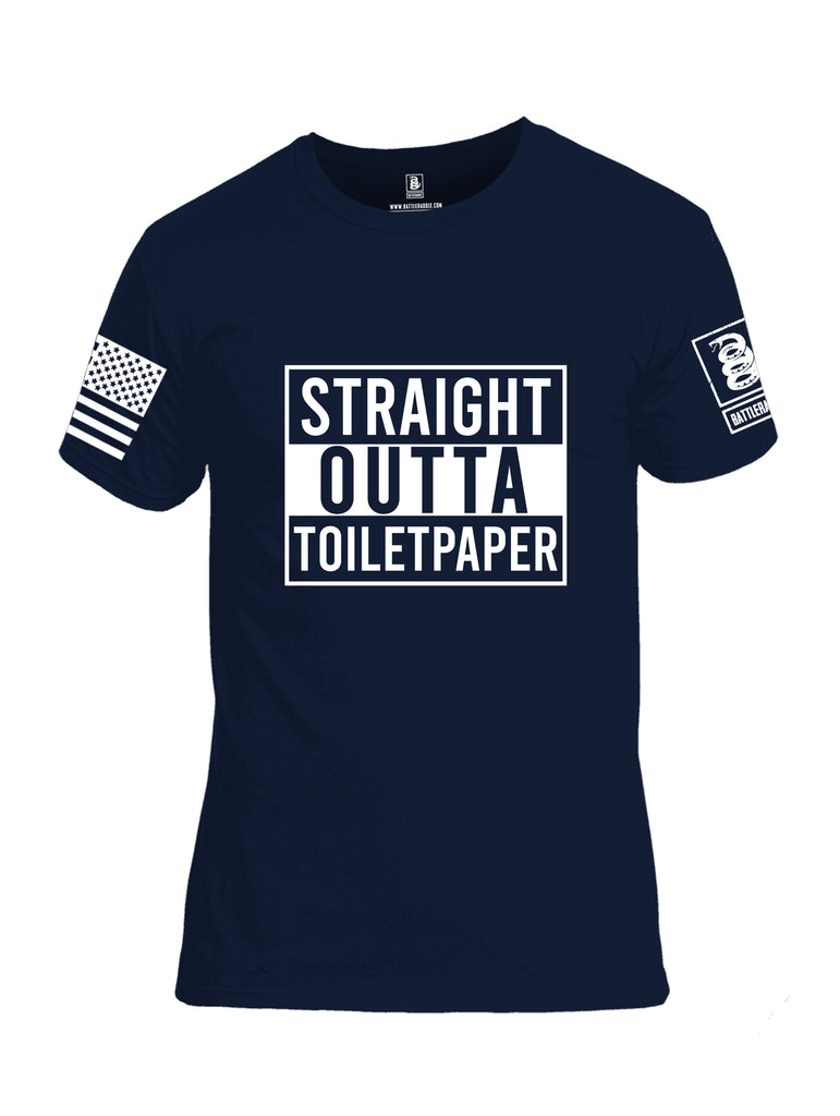 Battleraddle Straight Outta Toilet Paper White Sleeve Print Mens Cotton Crew Neck T Shirt