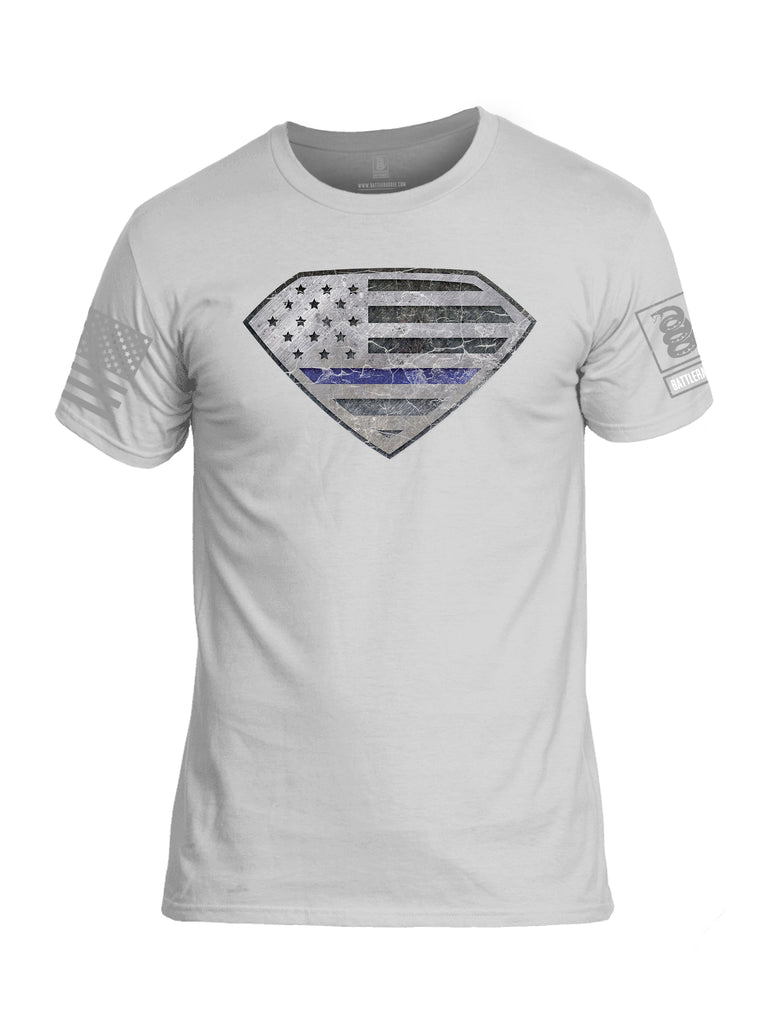 Battleraddle Super USA Flag Blue Line Grey Sleeve Print Mens Cotton Crew Neck T Shirt