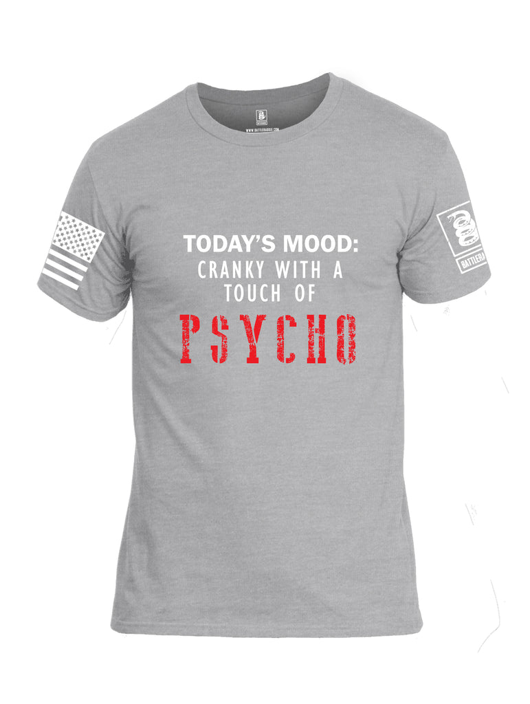 Battleraddle Todays Mood Cranky With A Touch Of Psycho White Sleeve Print Mens Cotton Crew Neck T Shirt