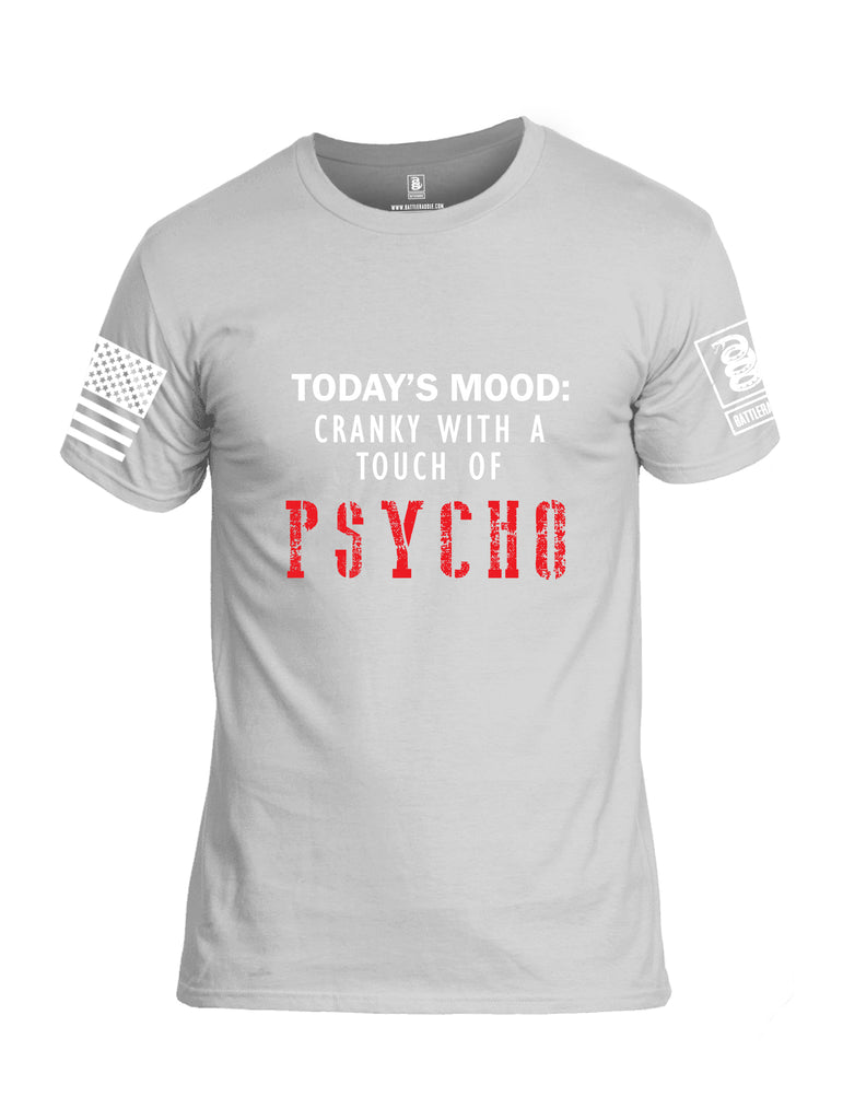Battleraddle Todays Mood Cranky With A Touch Of Psycho White Sleeve Print Mens Cotton Crew Neck T Shirt