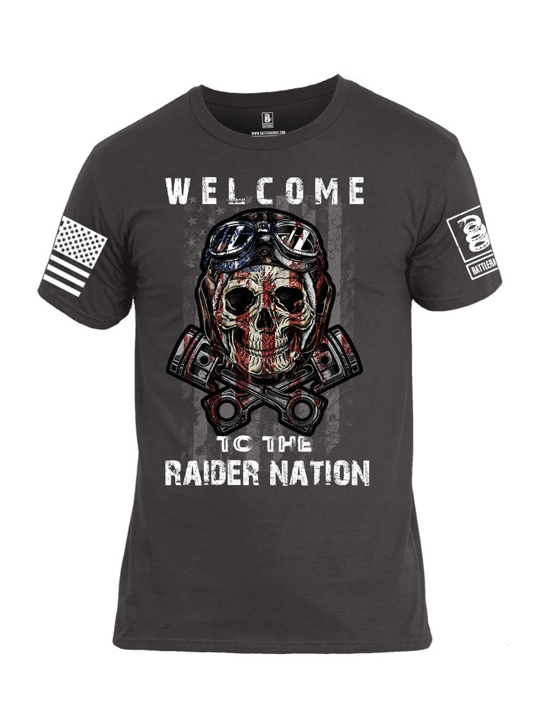 Battleraddle Welcome To The Raider Nation White Sleeve Print Mens Cotton Crew Neck T Shirt
