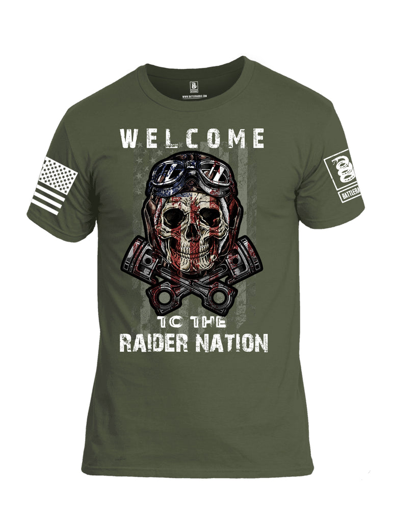 Battleraddle Welcome To The Raider Nation White Sleeve Print Mens Cotton Crew Neck T Shirt