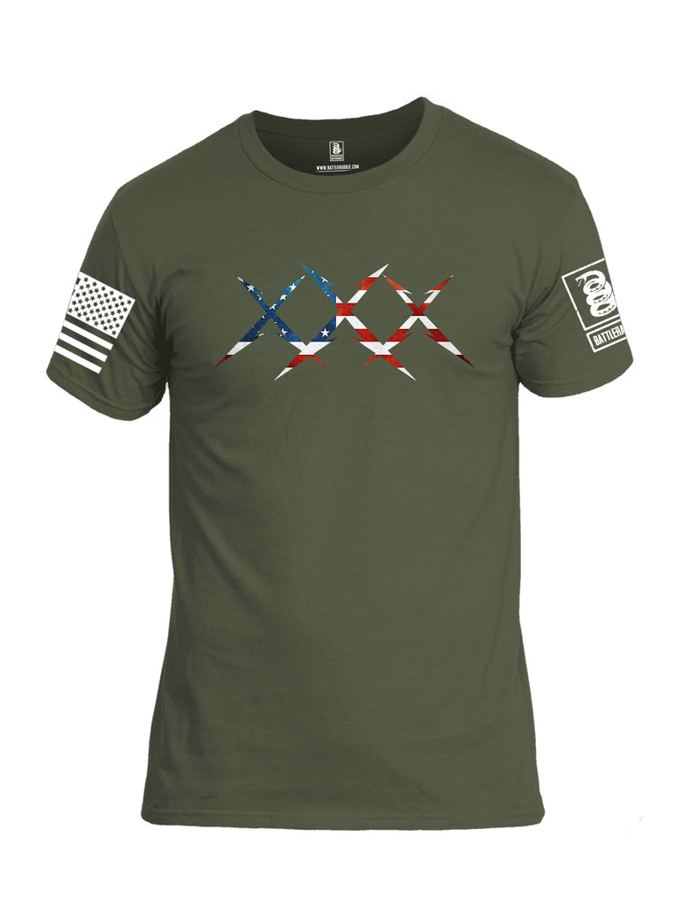 Battleraddle XXX USA Flag White Sleeve Print Mens Cotton Crew Neck T Shirt