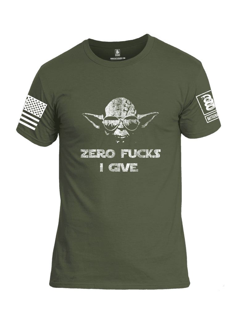 Battleraddle Zero Fucks I Give Yoda White Sleeve Print Mens Cotton Crew Neck T Shirt