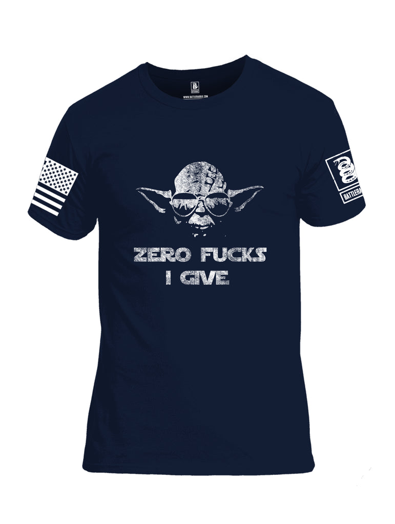 Battleraddle Zero Fucks I Give Yoda White Sleeve Print Mens Cotton Crew Neck T Shirt