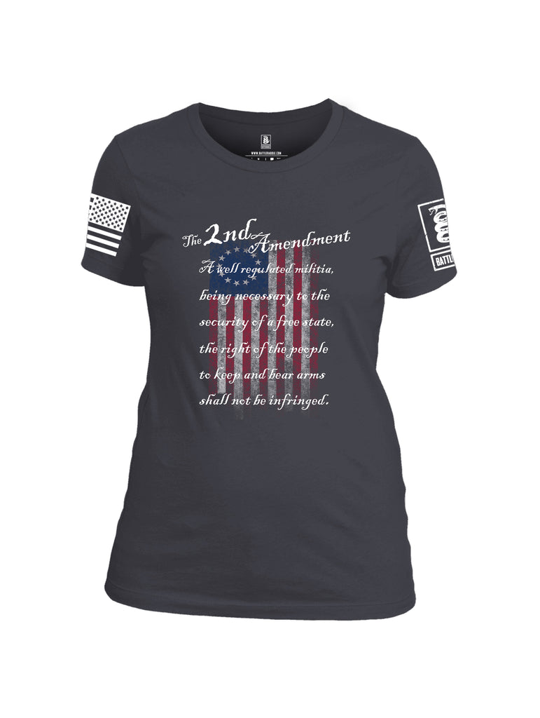 Battleraddle The 2nd Amendment 13 Colonies White Sleeve Print Womens Cotton Crew Neck T Shirt