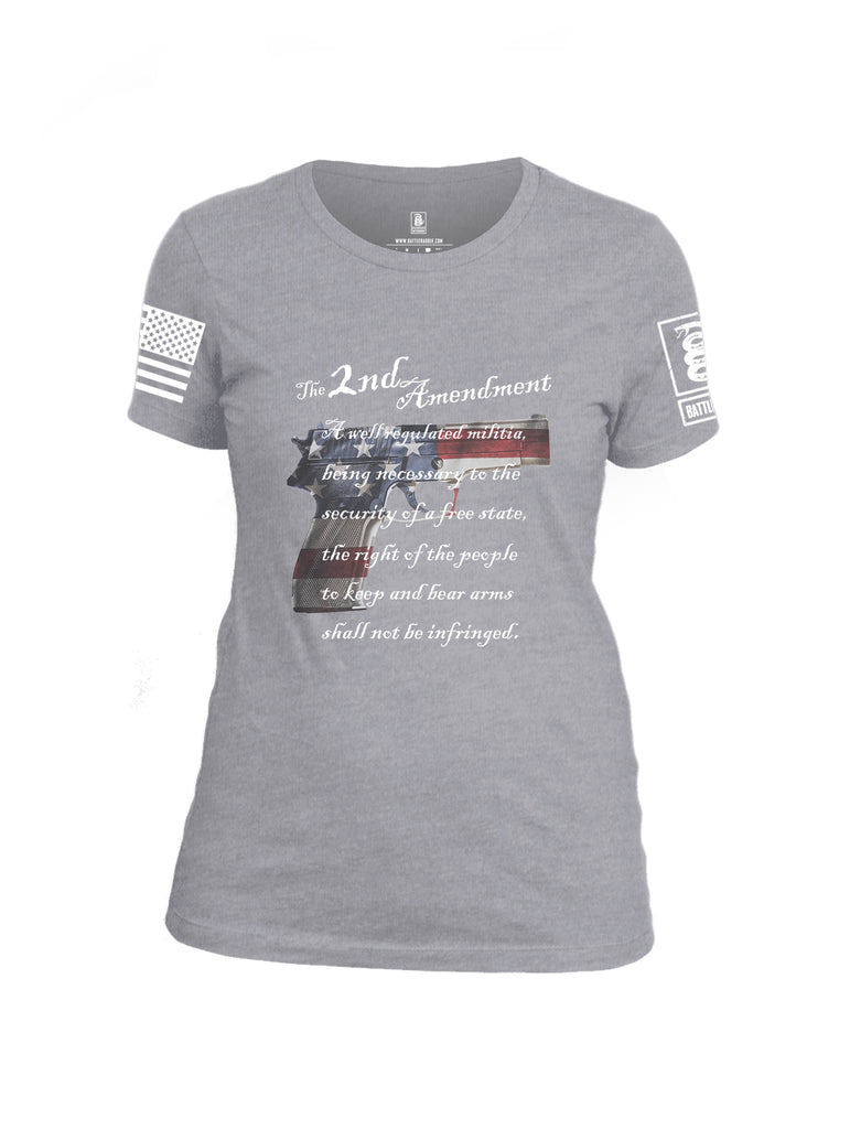 Battleraddle The 2nd Amendment M9 White Sleeve Print Womens Cotton Crew Neck T Shirt