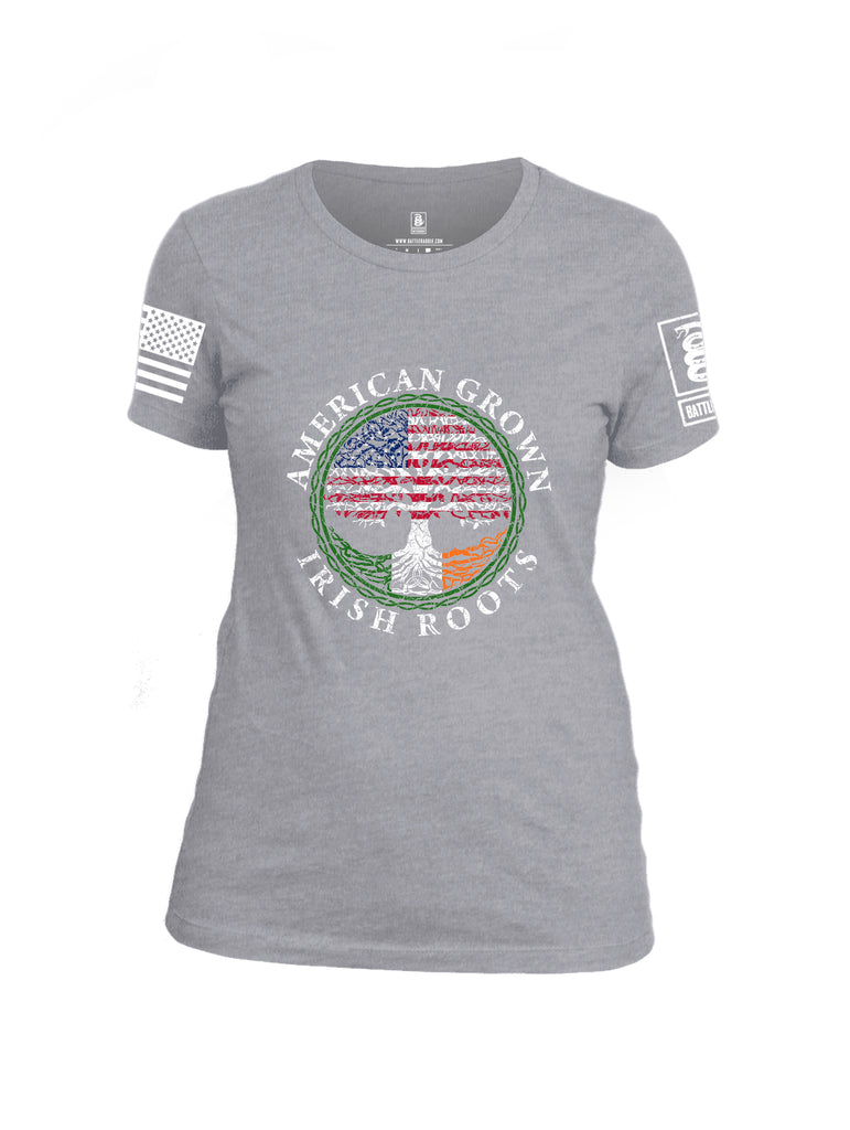 Battleraddle American Grown Irish Roots White Sleeve Print Womens Cotton Crew Neck T Shirt