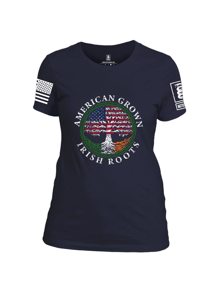 Battleraddle American Grown Irish Roots White Sleeve Print Womens Cotton Crew Neck T Shirt