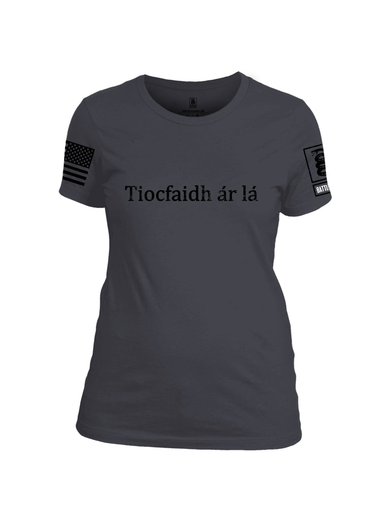 Battleraddle Tiocfaidh ar la Black Sleeve Print Womens Cotton Crew Neck T Shirt