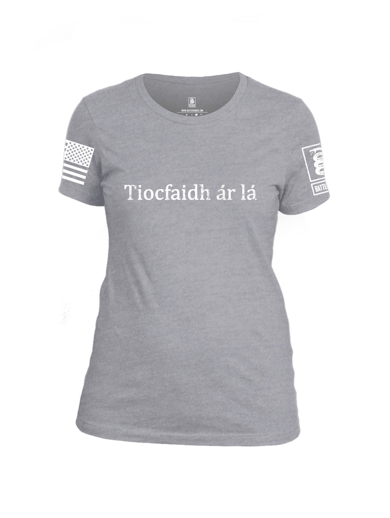 Battleraddle Tiocfaidh ar la White Sleeve Print Womens Cotton Crew Neck T Shirt