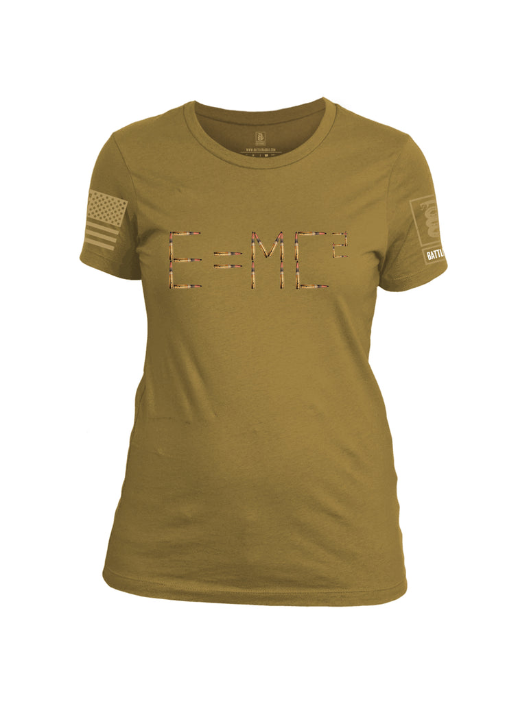Battleraddle E=MC2 Brass Sleeve Print Womens Cotton Crew Neck T Shirt