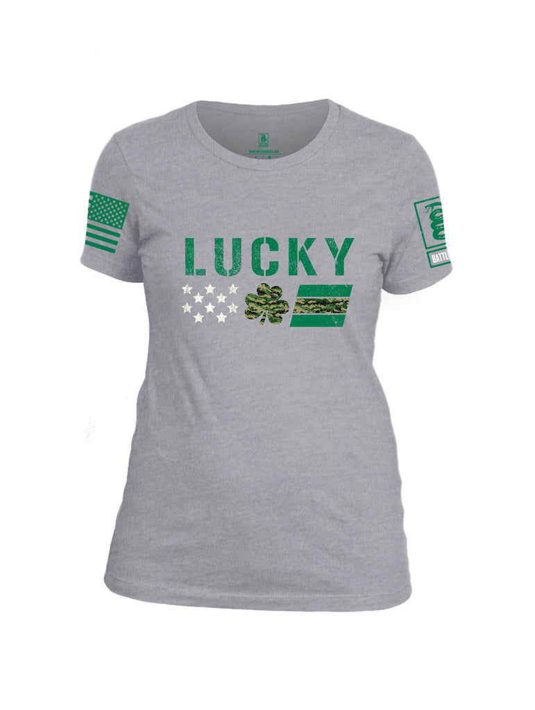 Battleraddle Lucky Leaf Green Sleeve Print Womens Cotton Crew Neck T Shirt