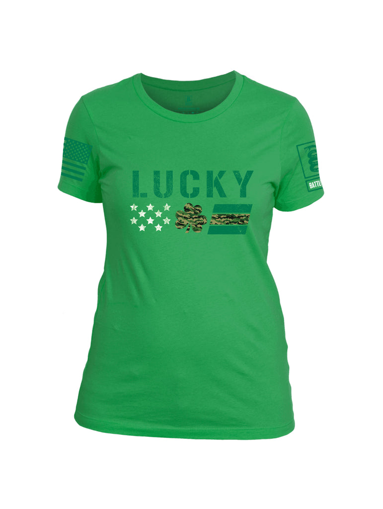 Battleraddle Lucky Leaf Green Sleeve Print Womens Cotton Crew Neck T Shirt