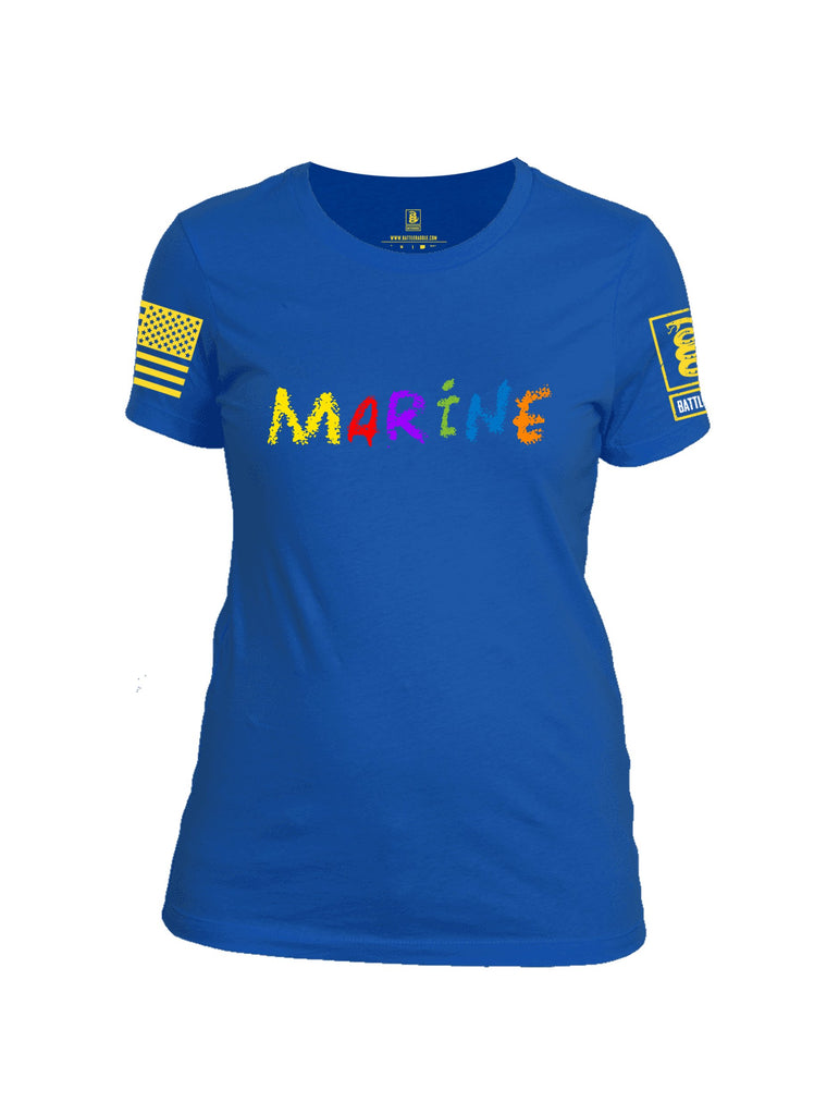Battleraddle Marine Yellow Sleeve Print Womens Cotton Crew Neck T Shirt