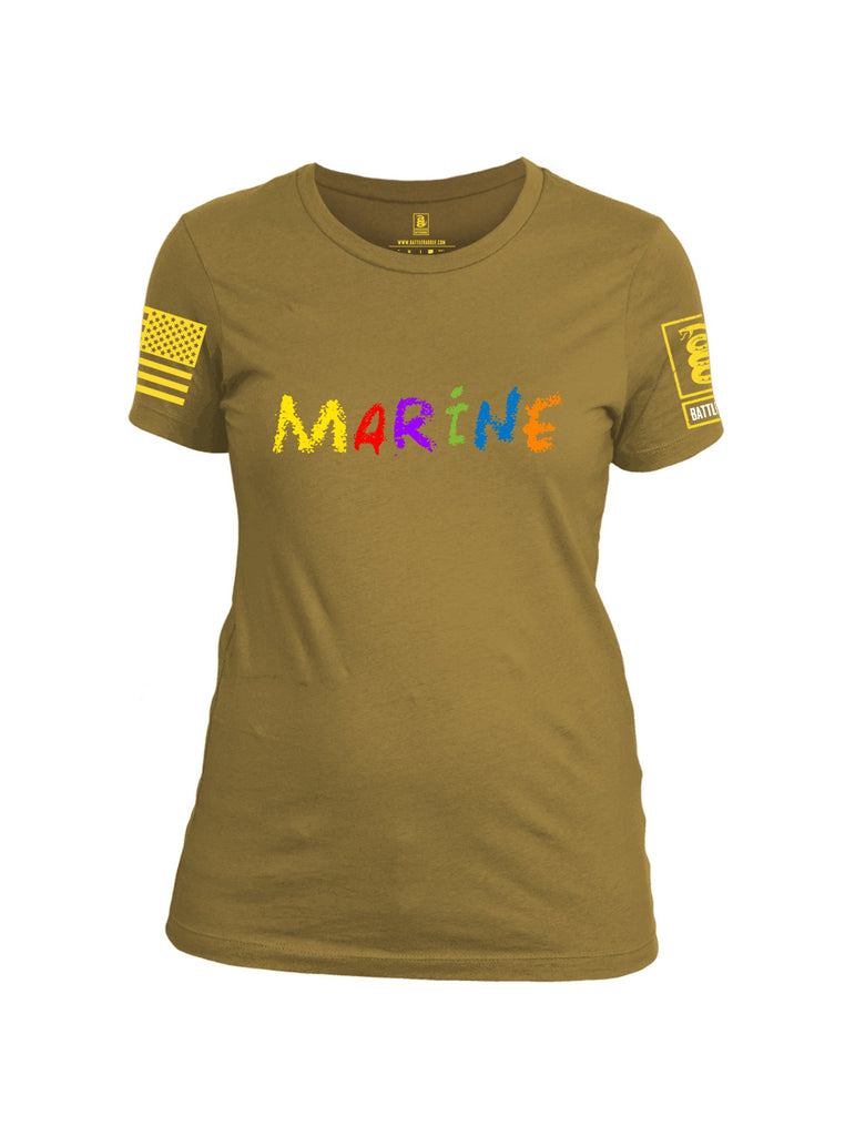 Battleraddle Marine Yellow Sleeve Print Womens Cotton Crew Neck T Shirt