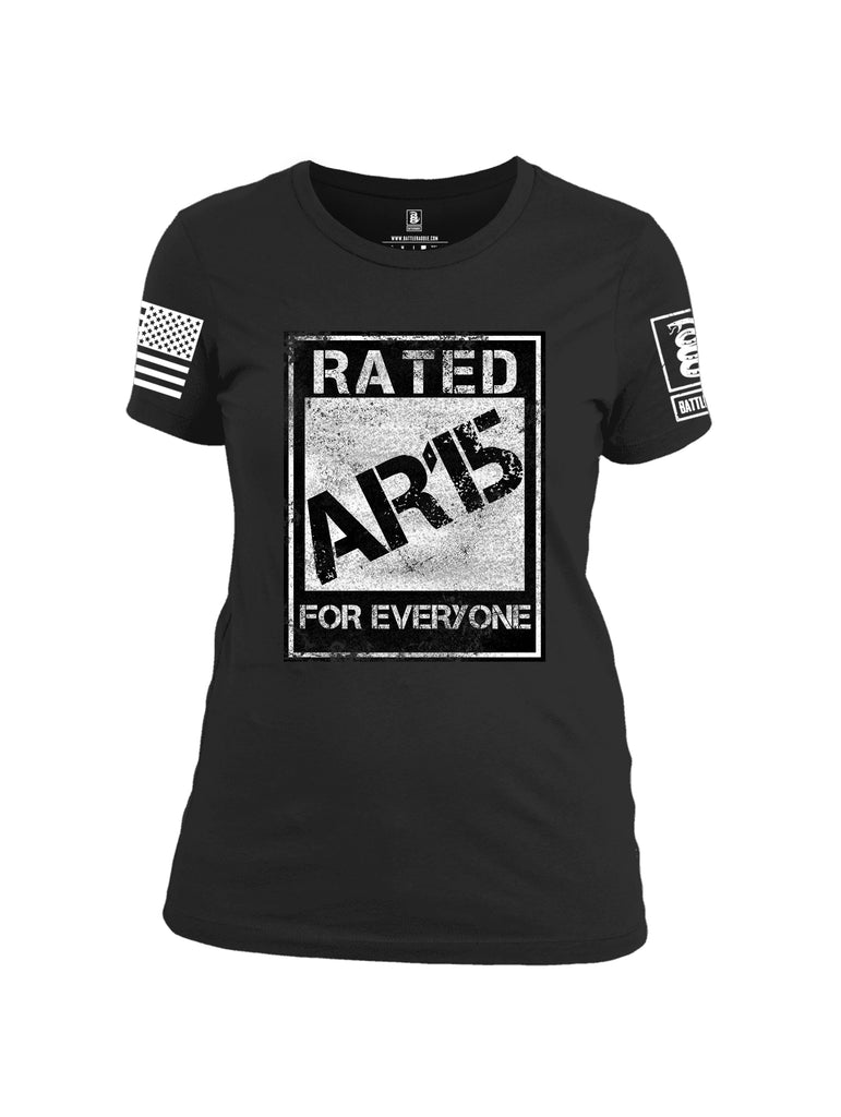 Battleraddle Rated AR15 For Everyone White Sleeve Print Womens Cotton Crew Neck T Shirt