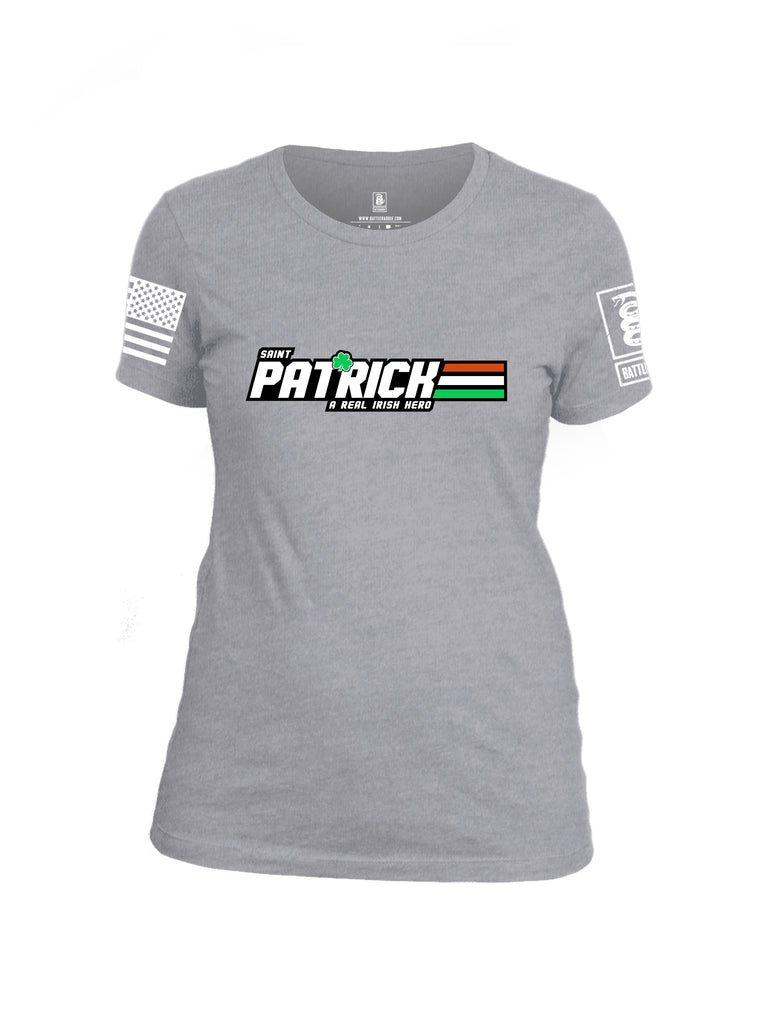 Battleraddle St Patrick GI Joe White Sleeve Print Womens Cotton Crew Neck T Shirt