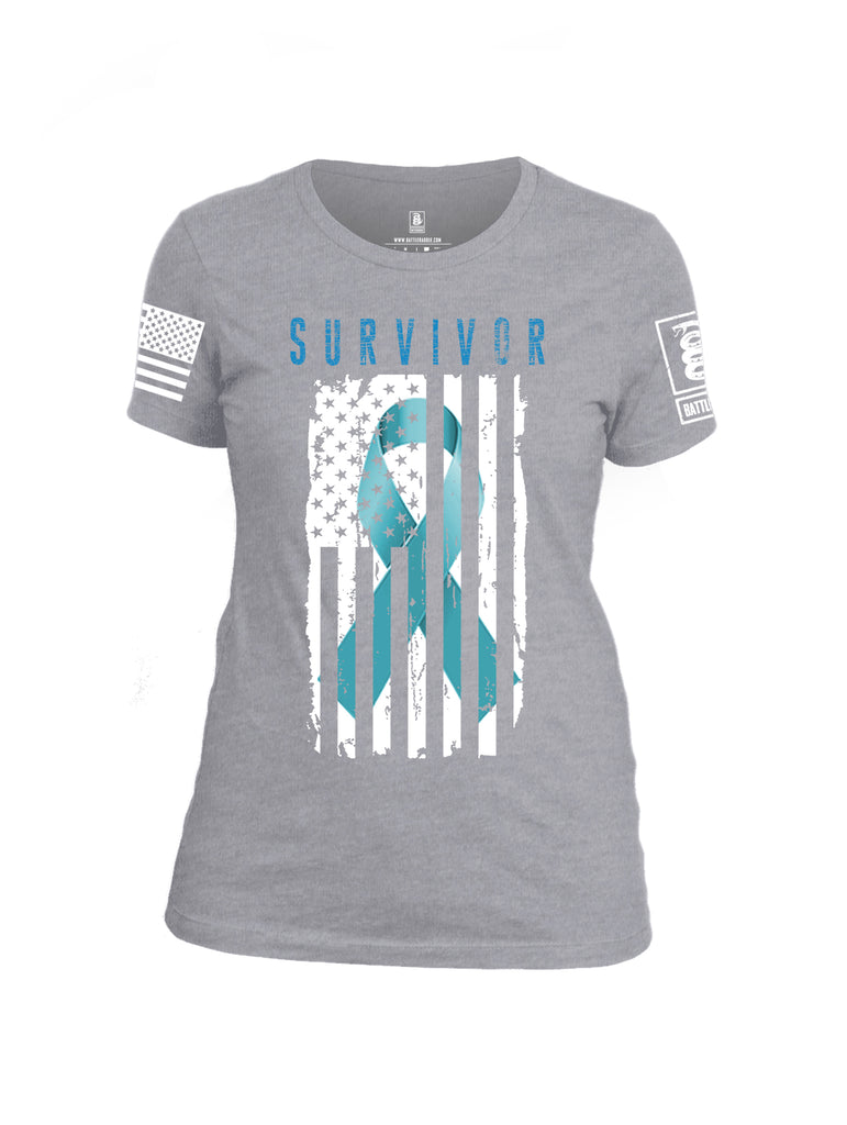 Battleraddle Survivor White Sleeve Print Womens Cotton Crew Neck T Shirt
