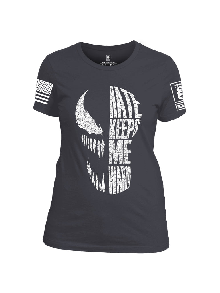Battleraddle Hate Keeps Me Warm White Sleeve Print Womens Cotton Crew Neck T Shirt