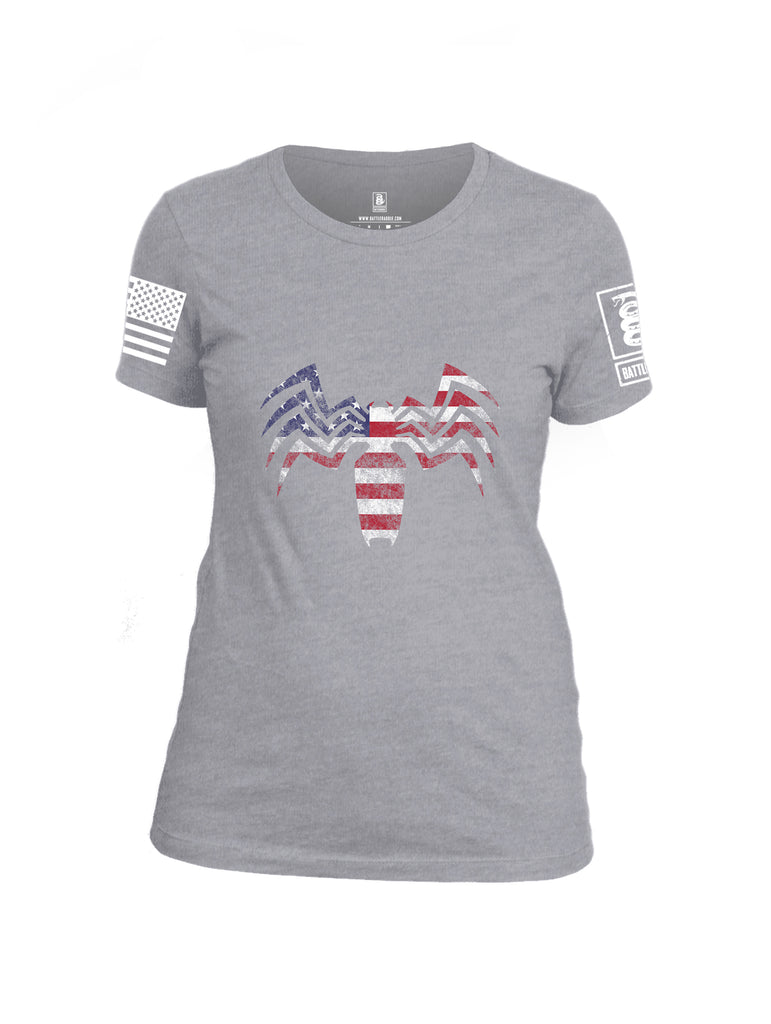 Battleraddle Venomize USA Flag Red Sleeve Print Womens Cotton Crew Neck T Shirt