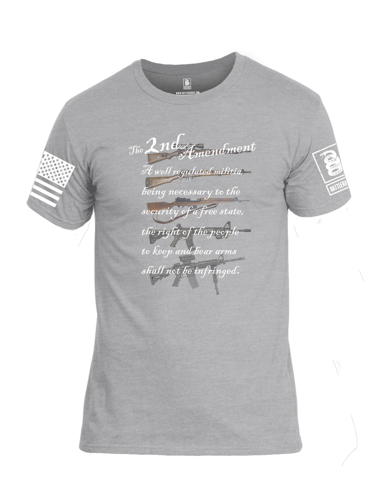 Battleraddle The 2nd Amendment Gun Evolution White Sleeve Print Mens Cotton Crew Neck T Shirt