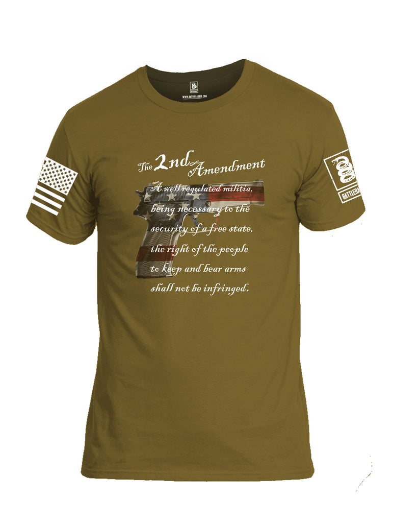 Battleraddle The 2nd Amendment M9 White Sleeve Print Mens Cotton Crew Neck T Shirt