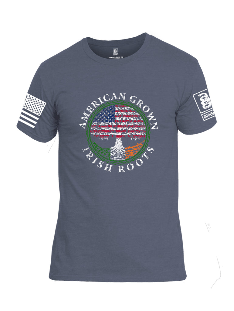 Battleraddle American Grown Irish Roots White Sleeve Print Mens Cotton Crew Neck T Shirt