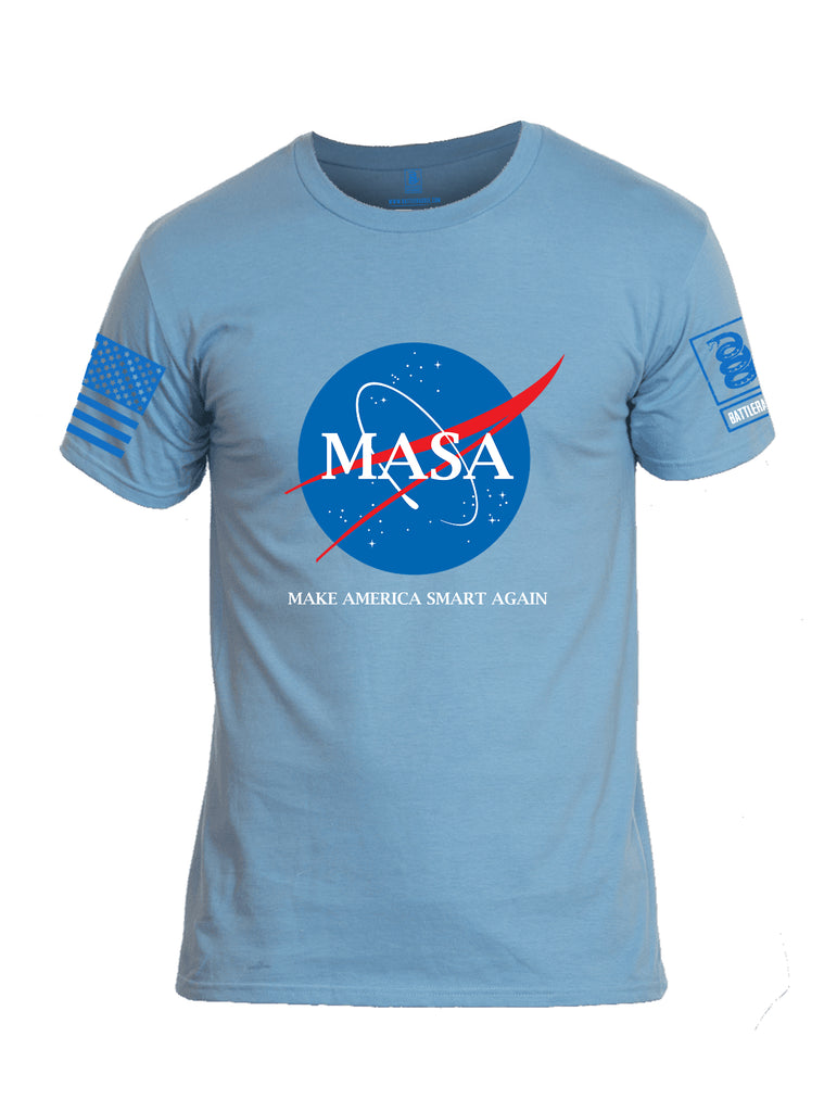 Battleraddle Making America Smart Again Blue Sleeve Print Mens Cotton Crew Neck T Shirt