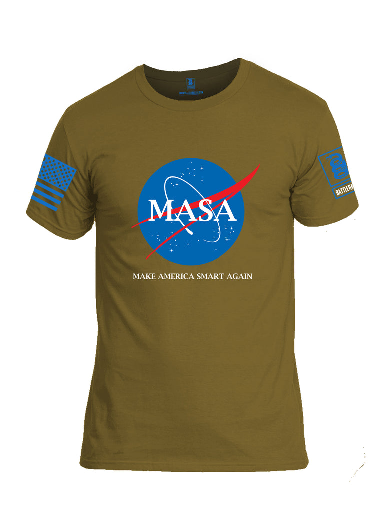 Battleraddle Making America Smart Again Blue Sleeve Print Mens Cotton Crew Neck T Shirt