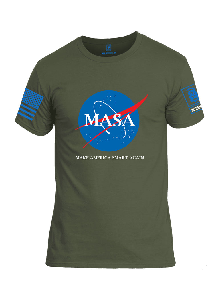 Battleraddle Making America Smart Again Blue Sleeve Print Mens Cotton Crew Neck T Shirt