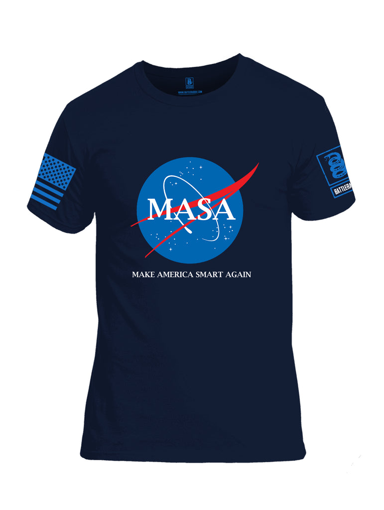 Battleraddle Making America Smart Again Blue Sleeve Print Mens Cotton Crew Neck T Shirt
