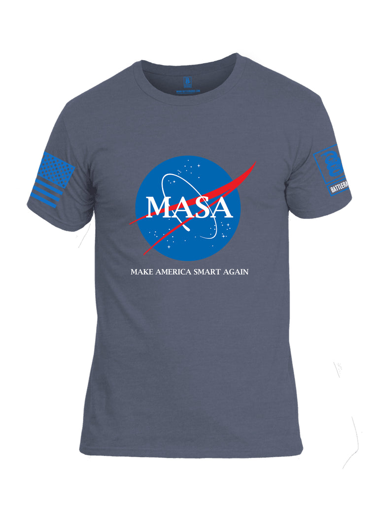 Battleraddle Making America Smart Again Blue Sleeve Print Mens Cotton Crew Neck T Shirt