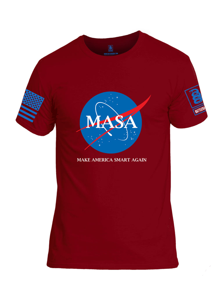 Battleraddle Making America Smart Again Blue Sleeve Print Mens Cotton Crew Neck T Shirt