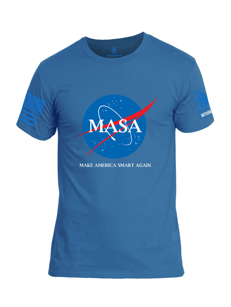 Battleraddle Making America Smart Again Blue Sleeve Print Mens Cotton Crew Neck T Shirt