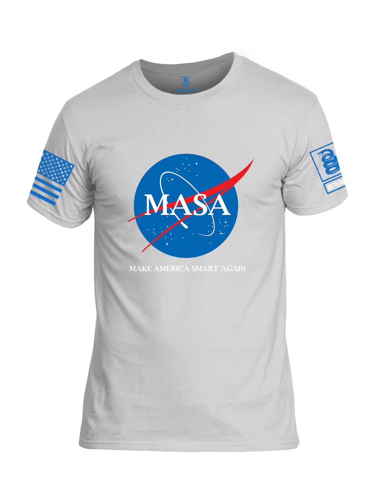 Battleraddle Making America Smart Again Blue Sleeve Print Mens Cotton Crew Neck T Shirt