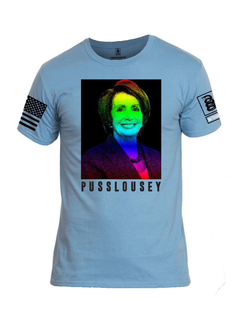 Battleraddle Pusslousey Black Sleeve Print Mens Cotton Crew Neck T Shirt
