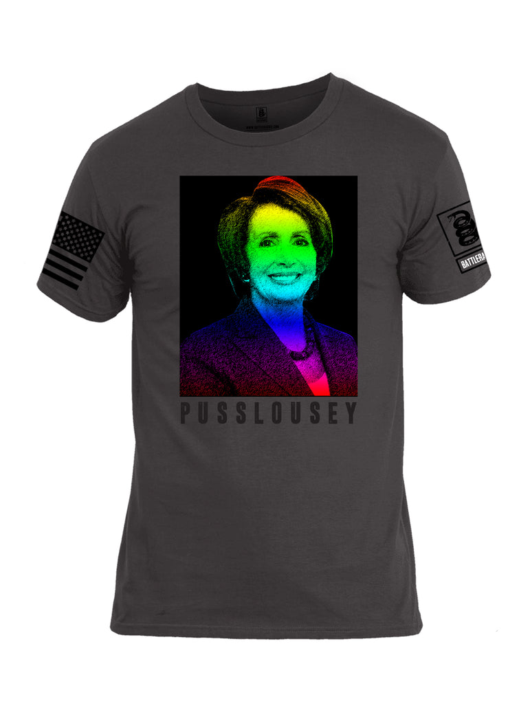 Battleraddle Pusslousey Black Sleeve Print Mens Cotton Crew Neck T Shirt