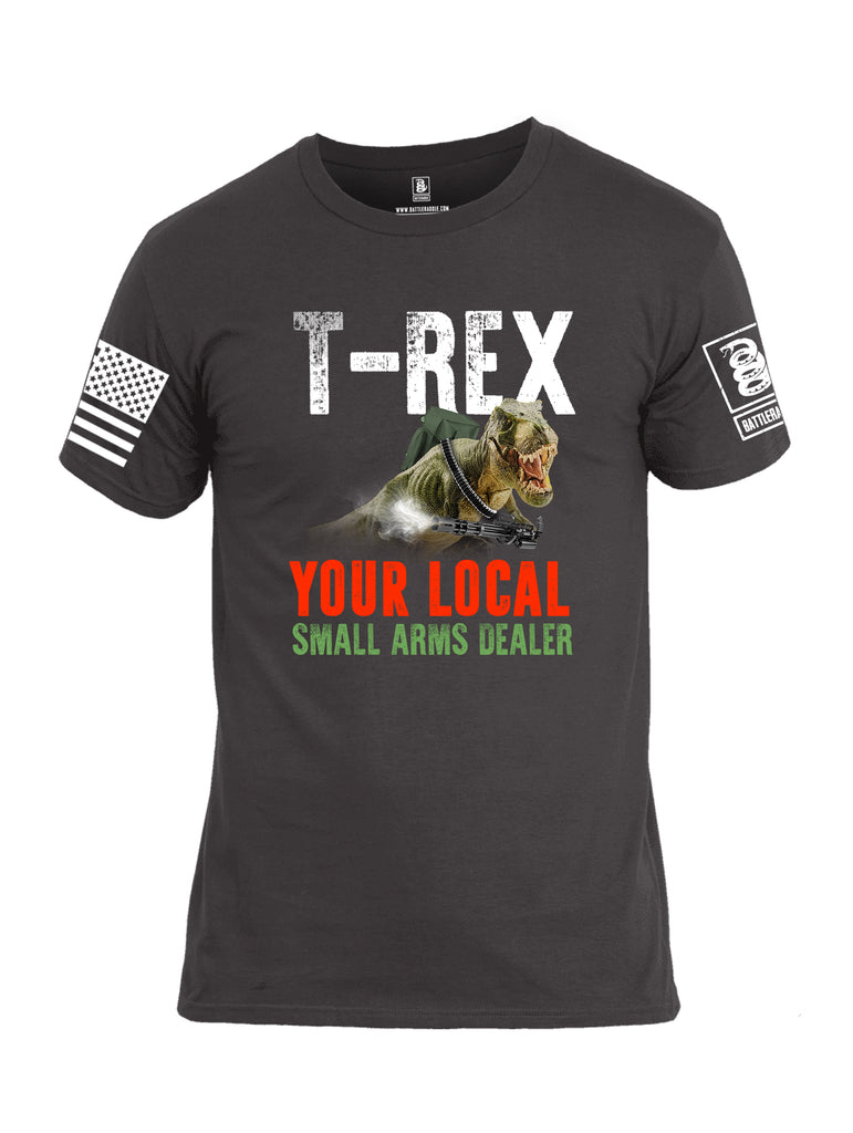 Battleraddle T-Rex Your Local Small Arms Dealer White Sleeve Print Mens Cotton Crew Neck T Shirt