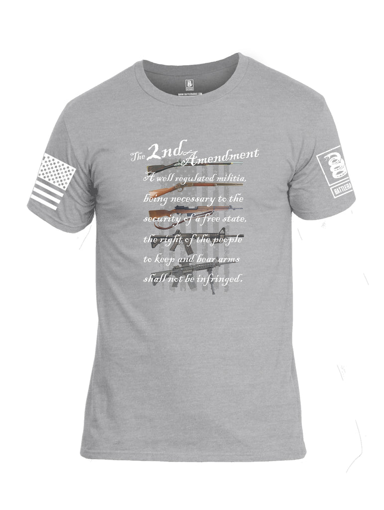 Battleraddle The 2nd Amendment Gun Evolution Flag White Sleeve Print Mens Cotton Crew Neck T Shirt