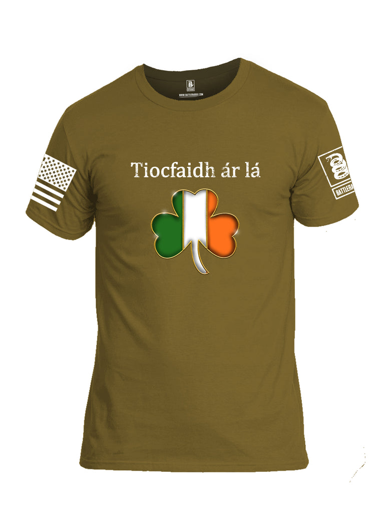 Battleraddle Tiocfaidh ar la Irish Flag Clover White Sleeve Print Mens Cotton Crew Neck T Shirt