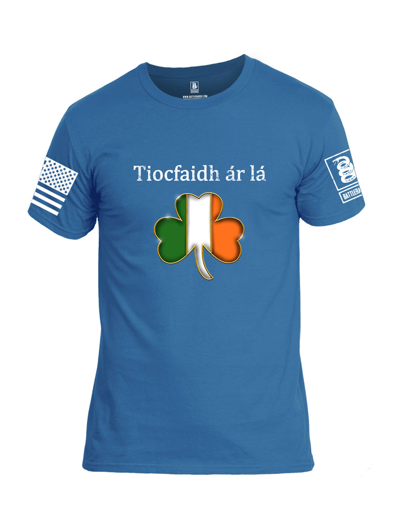 Battleraddle Tiocfaidh ar la Irish Flag Clover White Sleeve Print Mens Cotton Crew Neck T Shirt