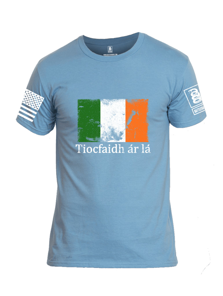 Battleraddle Tiocfaidh ar la Irish Flag White Sleeve Print Mens Cotton Crew Neck T Shirt