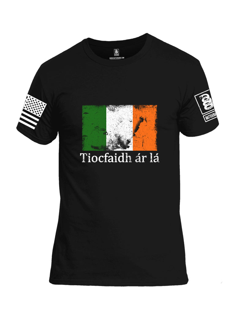 Battleraddle Tiocfaidh ar la Irish Flag White Sleeve Print Mens Cotton Crew Neck T Shirt