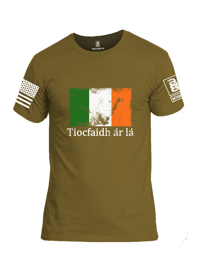 Battleraddle Tiocfaidh ar la Irish Flag White Sleeve Print Mens Cotton Crew Neck T Shirt