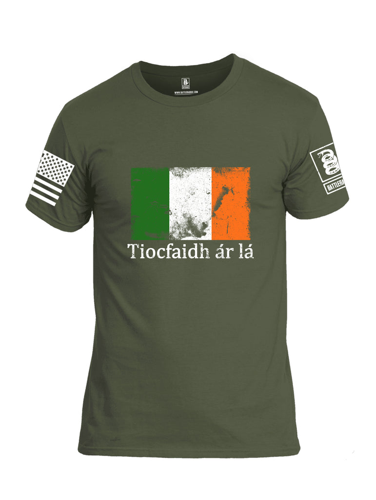Battleraddle Tiocfaidh ar la Irish Flag White Sleeve Print Mens Cotton Crew Neck T Shirt