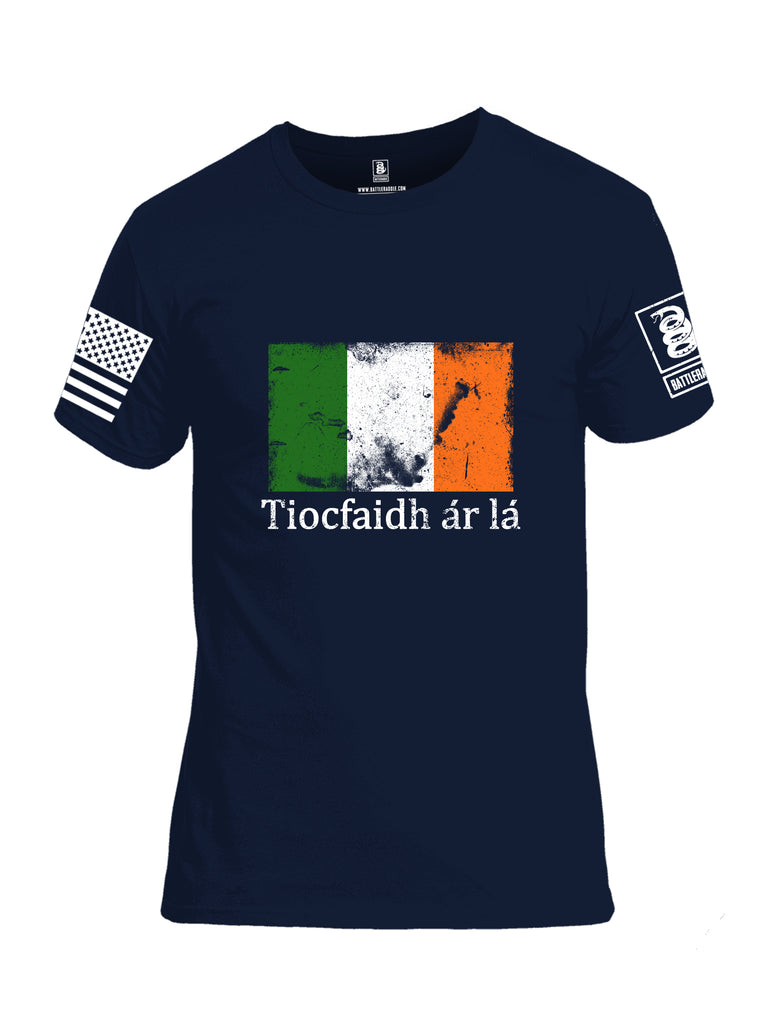 Battleraddle Tiocfaidh ar la Irish Flag White Sleeve Print Mens Cotton Crew Neck T Shirt