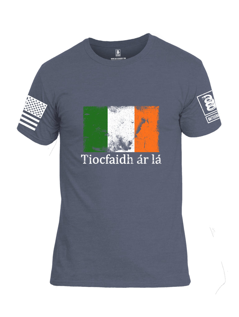Battleraddle Tiocfaidh ar la Irish Flag White Sleeve Print Mens Cotton Crew Neck T Shirt