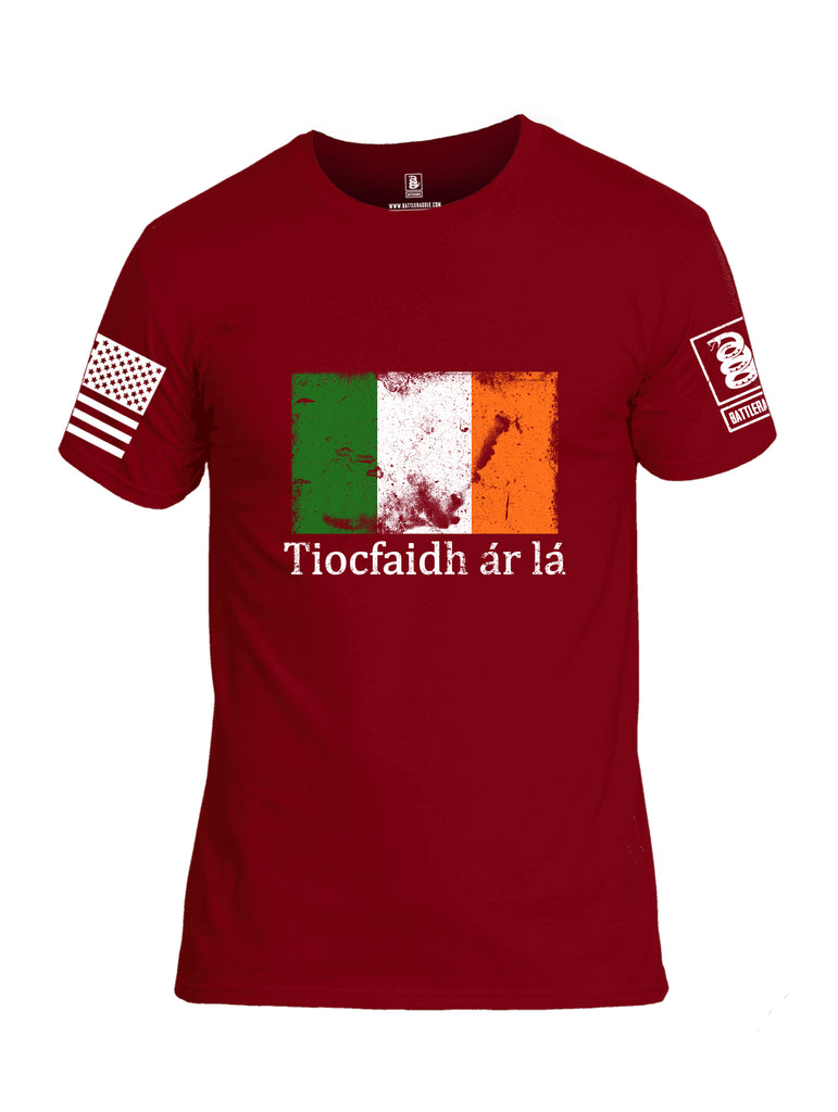 Battleraddle Tiocfaidh ar la Irish Flag White Sleeve Print Mens Cotton Crew Neck T Shirt
