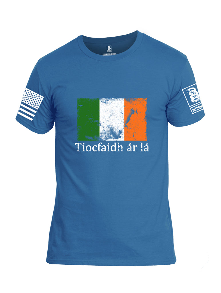 Battleraddle Tiocfaidh ar la Irish Flag White Sleeve Print Mens Cotton Crew Neck T Shirt